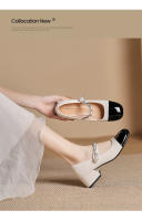 Zapatos de tacón medio para mujer, cómodos, de 3cm, bloque de color blanco y negro, zapatos Mary Jane con punta cuadrada - details 7