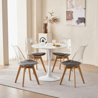 Juego de 4 sillas de comedor modernas y transparentes con patas de madera de haya tapizadas en cuero para sala de estar, cocina, oficina, salón, color negro - details 7