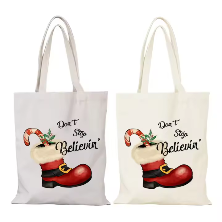Bolso de Hombro Estampado de Navidad Bolso Ecológico de Poliéster con Tela de Lienzo - 1