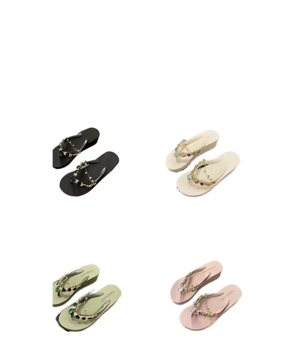 Nuevas Sandalias de Verano para Mujer 2025 Diamantes de Imitación, Estilo Playero, Viento, Moda, Talón Inclinado, Antideslizantes - 1