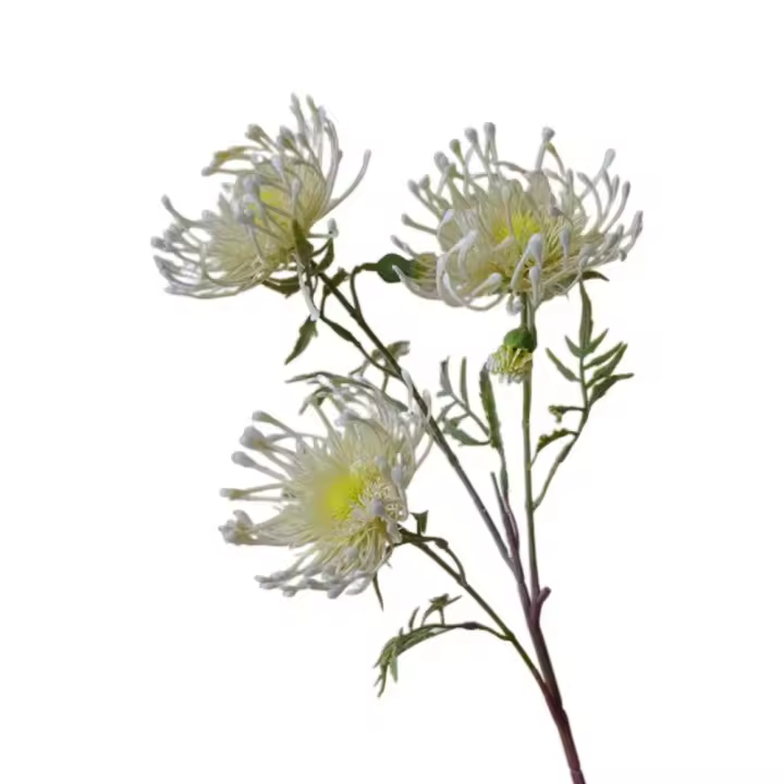 Flor de cojín Artificial de 63cm, tacto Real, garra de cangrejo de 3 cabezas, flor de crisantemo hecha a mano, flores falsas realistas para sala de estar - 1