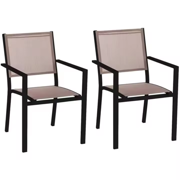 Silla de jardín apilable Deluxe Tailandesa |   De aluminio y textileno |   Tamaño 55x60x86 cm. |   (2, Negro y Marrón) - 1