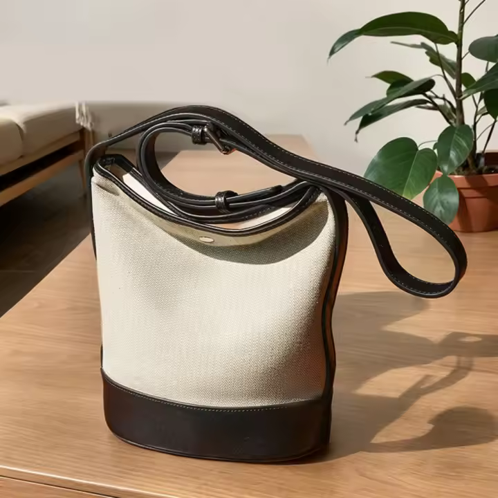 Bolso bandolera de mujer versátil casual bolso de mujer de alta gama de tela de algodón con bolso de cubo de cuero - 1
