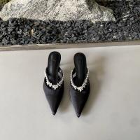 Diamante de imitación francés con zapatillas geniales tacón grueso cabeza puntiaguda bolsa cabeza media zapatillas tacones altos - details 7