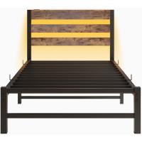 Marco de cama doble con estación de carga y luces LED, plataforma de metal resistente, marco de cama doble de 135 x 190 cm con cabecero de madera con almacenamiento, no necesita - details 16