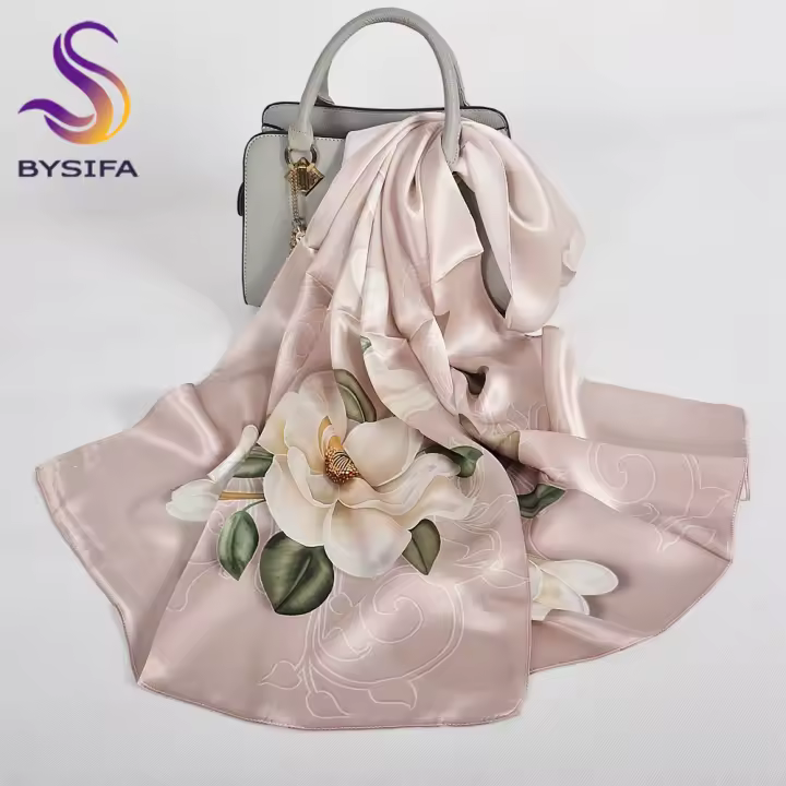 BYSIFA 12 momme Bufanda larga de seda de morera 100% para mujer, estampado elegante, patrón de rosas, ligero, suave, primavera, otoño, chal protector solar oblongo 172*53 cm con embalaje de regalo - 1