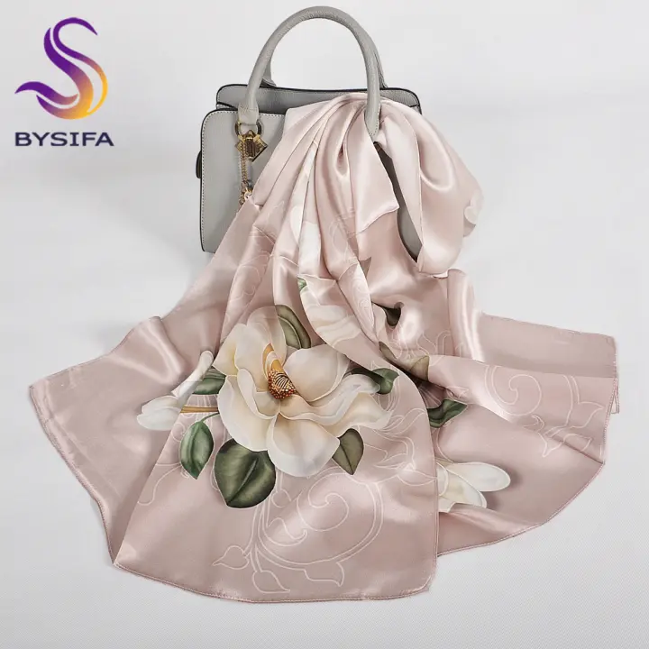 BYSIFA 12 momme Bufanda larga de seda de morera 100% para mujer, estampado elegante, patrón de rosas, ligero, suave, primavera, otoño, chal protector solar oblongo 172*53 cm con embalaje de regalo - 1