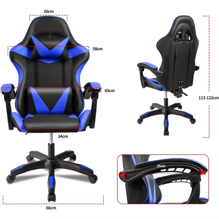 Silla Gaming Ergonómica Reclinable con Cojín Lumbar y Cervical |   Altura Ajustable, Reposabrazos Acolchados, Ruedas 360 ° |   Ideal para Oficina, Escritorio, Teletrabajo, Estudio, Juego, Ordenador - 1