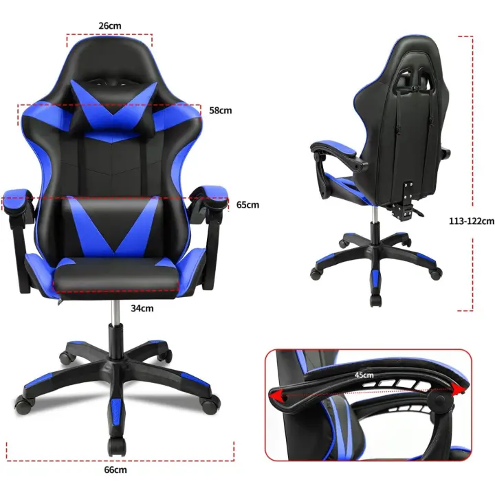 Silla de Juegos Ergonómica Reclinable Altura Ajustable, Reposabrazos Acolchados, Ruedas 360° - 1