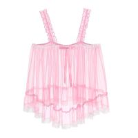 Picardías transparentes sexis para mujer, Top de malla transparente con tirantes y volantes, camisola con ribete de encaje y lazo, lencería, ropa de dormir tentadora para discoteca - details 11