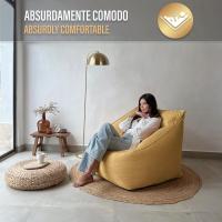 Reposapiés Salon de Lujo - [50x40x30 cm] Sofá Puf de Diseño con Relleno Incluido para Escritorio u Oficina - Taburete Bean Bag Silla Grande en Cuero Sintético Beige - details 54