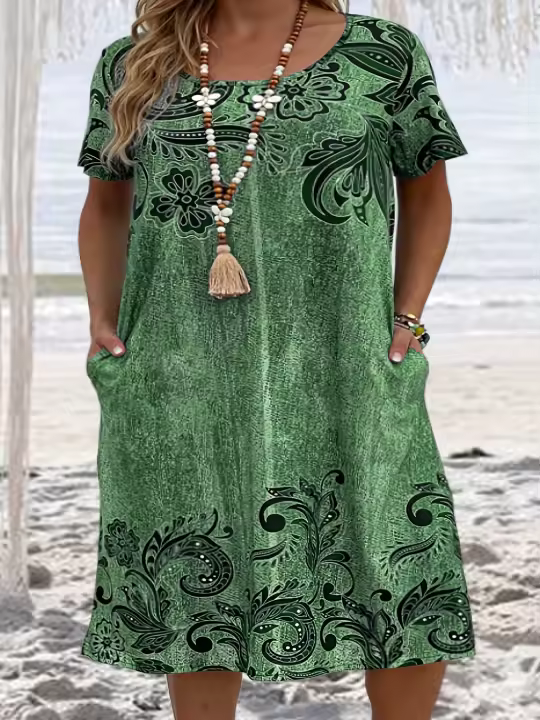 Vestido Midi Suelto con Estampado Floral Moda de Primavera-Verano Casual para Mujeres - 1