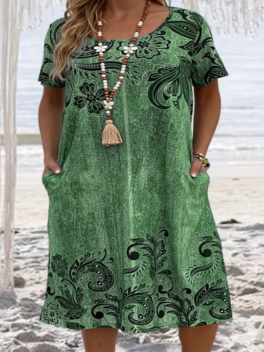 Vestido Midi Suelto con Estampado Floral Moda de Primavera-Verano Casual para Mujeres - 1