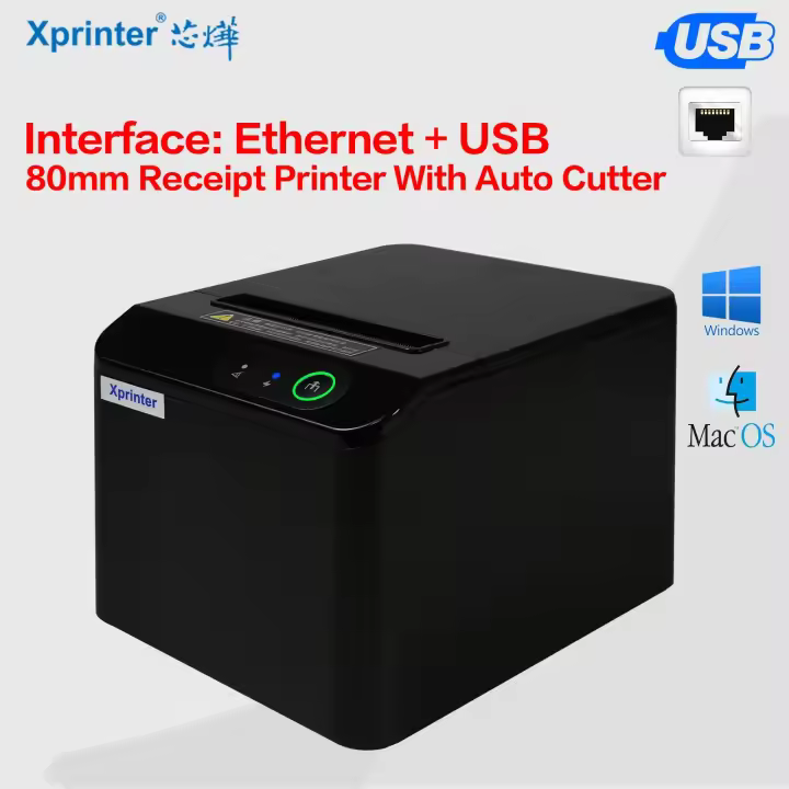 Xprinter-Impresora térmica de recibos de corte automático, máquina de impresión POS de cocina de 80mm, USB, LAN, compatible con Mac y Windows - 1
