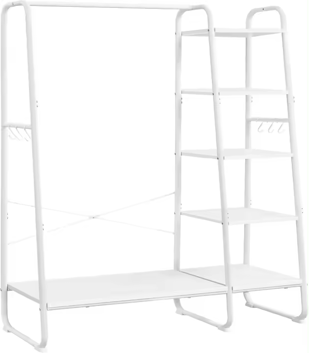 Burro Perchero, Perchero con Zapatero, 5 Estantes de Almacenamiento, 6 Ganchos Laterales, Dormitorio, Sala de Estar, Pasillo, Diseño Industrial, Marrón Rústico y Negro Mate RGR116B01 - 1