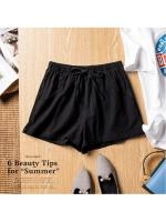 Pantalones Cortos de Lino Casuales para Mujer Shorts de Gimnasio de Cintura Alta - details 9