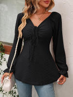 Blusa acampanada de manga larga con cuello en V para mujer, camiseta Sexy con cordón en la cintura, Tops elegantes para primavera y otoño, 2023 - details 22
