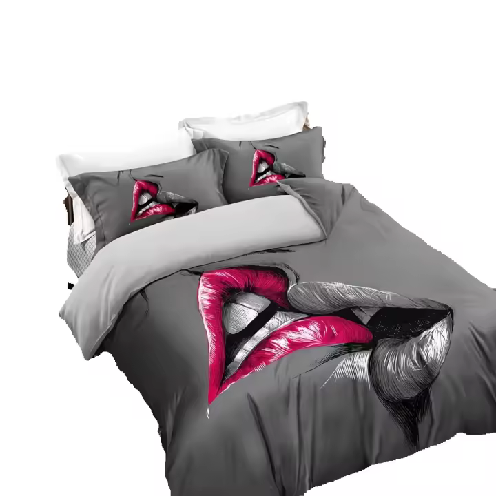 Juego de Cubierta de Edredón de Dibujos Animados de Labios Rojos Conjunto de Ropa de Cama para Pareja Material de Poliéster - 1
