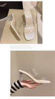 Transparente hermoso tacones altos zapatillas cristal sandalias de tacón grueso francés semi-drag temperamento socialite sandalias - details 11