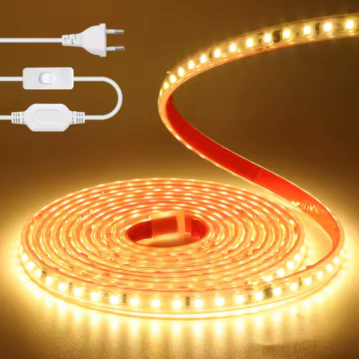 Tira de LED Adhesiva 220V IP67 Impermeable Strip Light con Interruptor SMD 2835 120 leds/m corte 10 CM - 1