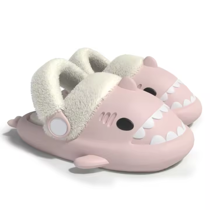 Zapatillas de algodón con diseño de sombrero de tiburón, zapatos de algodón extraíbles y lavables, cálidos e impermeables para el hogar. - 1