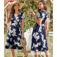 Verano nuevo vestido de sol de moda informal de vacaciones para mujer con cuello en V y estampado floral de manga corta - details 2