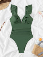 Bañador de una pieza para mujer, traje de baño ahuecado con volantes, Monokini Sexy, ropa de playa sin espalda para verano - details 10