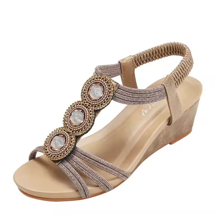 Sandalias de tacón de cuña 2025 nuevo verano retro con cuentas de hadas muffin de punta abierta zapatos romanos - 1