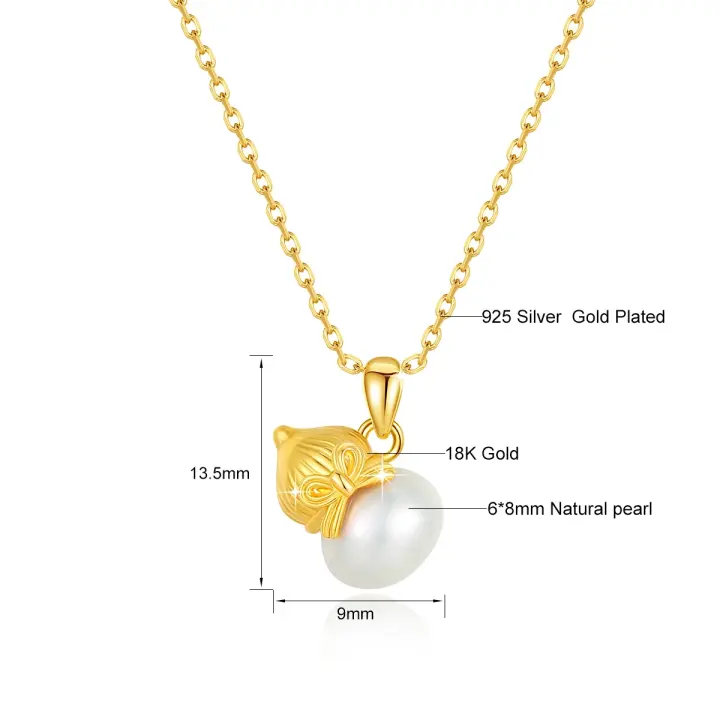 Collar de Calabaza de Oro 18K con Perla de Agua Dulce Natural Joyería Fina para Mujeres con Certificado - 1