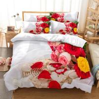 Juego de cama de flores 3d para el Día de San Valentín, funda de edredón de lujo con corazón rosa y amor, de tamaño doble - details 1