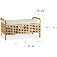 Banco con almacenaje de madera de nogal, forro de lino, 46,5 x 92,6 x 49 cm, color natural - details 2