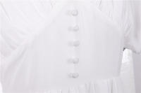 V neck women summer solid lantern short sleeve chiffon elegant vintage long party dress - details 13