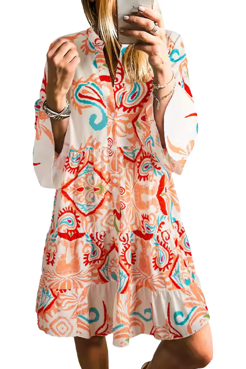 Elrachen Mini vestido tribal para mujer con mangas de pulsera, naranja, tallas S-XL - 1