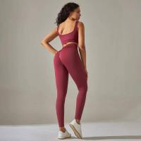 Conjunto de yoga acanalado sin costuras para mujer, ropa de gimnasio, sujetador con elevación, leggings, top de entrenamiento, chándal deportivo, 2 piezas - details 11