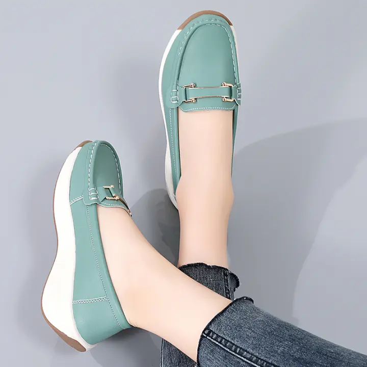 Mocasines de mujer, zapatos planos informales suaves para caminar, zapatos náuticos para mujer, calzado de cuero cómodo sin cordones - 1