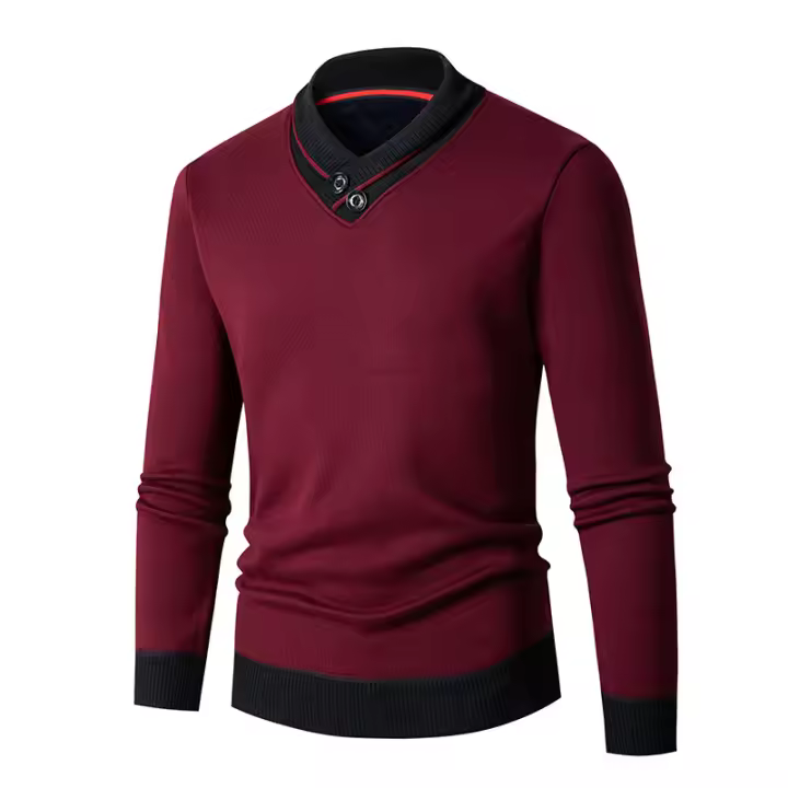 Suéteres de bloques de colores para hombre de otoño e invierno, camisas con cuello - 1