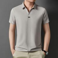 Novedad de verano, polo con cuello de tijera para hombre, camiseta informal transpirable de seda helada de alta gama, tendencia de manga corta - details 7