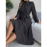 Vestido pequeño de manga larga plisado con cuello alto para mujer, ropa elegante, - details 35