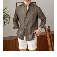 Camisa de Lino para Hombre Verano 2025 Cuello Henley Elegante Manga Larga Transpirable - details 7