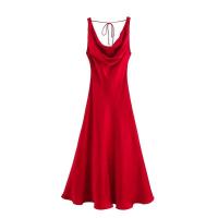 Elegante Vestido Rojo sin Mangas 2025 Cuello Redondo, Detalle de Lazo en la Espalda, Silueta Larga y Fluyente - details 2