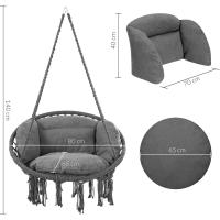 Silla Colgante 2 Cojines Asiento Ø65cm hasta 150Kg Tejido Antracita Hamaca Columpio Exterior Interior - details 5