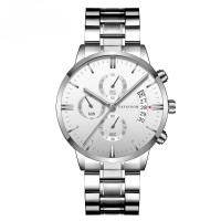 Correa de acero inoxidable business casual calendario reloj de cuarzo para hombres impermeable negro acero fino - details 4