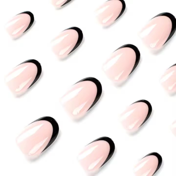 Uñas postizas con borde negro para mujer, efecto cómodo y natural, regalo para novia como día de San Valentín - 1