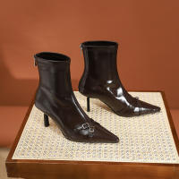 Moda nueva hebilla de cinturón stiletto botas cortas de mujer - details 24