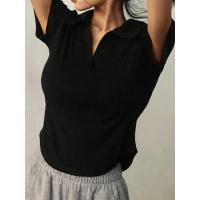 Top de manga corta con solapa para mujer, jerseys lisos con cuello en V, camisas Retro dulces, Top corto para chica, camiseta versátil ajustada para mujer - details 1