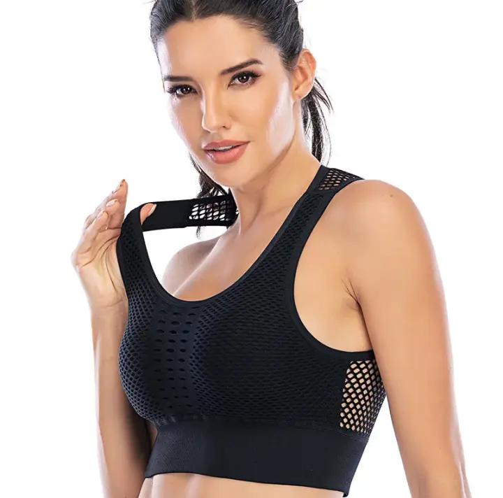 Sujetador deportivo transpirable para mujer, Top deportivo de malla Sexy, Push Up, ropa interior de Fitness para gimnasio - 1