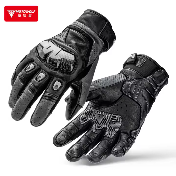 Guantes de motocicleta para hombre y mujer, protección de cuero para pantalla táctil, fibra de carbono, accesorios profesionales para Motocross - 1