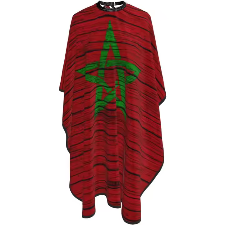 Capa de peluquero con textura de madera de Marruecos, bandera marroquí, capa de corte de pelo impermeable para peluquería profesional con cierre a presión ajustable, delantal de corte de pelo para estilista y uso doméstico, 55 x 66 pulgadas - 1