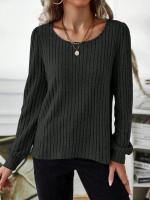 Suéter de Manga Larga para Mujer Jersey Informal a Rayas Verticales, Holgado, Color Sólido, Cuello Redondo, Moda de Otoño 2025 - details 29