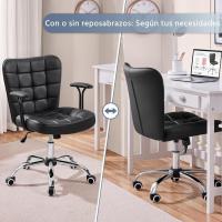 Silla de Oficina sin Reposabrazo Silla Oficina Tapizada de Cuero PU Silla con Ruedas Silla Ergonómica Base Metal Blanca - details 12